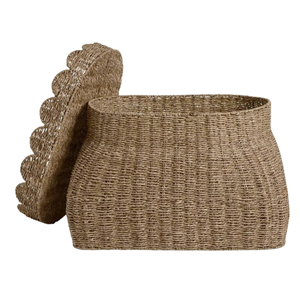 Scalloped Seagrass Storage Trunk Large Size, Handwoven Seagrass <b>Basket</b> with Lid, Nice Style Wholesale From Vietnam - Product Image 2