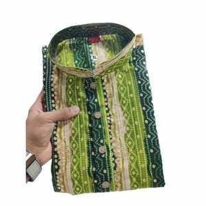 DESIGNER PAJAMA KURTA POUR HOMME EN COTON IMPRIMÉ VERT - Product Image 1