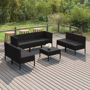 Ensemble de salon de jardin en rotin PE noir avec structure en acier thermolaqué et polyester, collection de meubles d'extérieur durables - Product Image 1