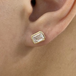 Diamond <b>Stud</b> Earrings Bezel <b>Emerald</b> 2Ct E VVS2 IGI Certified Labcreated 14k Gold - Product Image 4