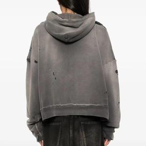 Sweat à capuche zippé oversize pour homme, effet délavé, imprimé par pulvérisation, en molleton, style streetwear - Product Image 3