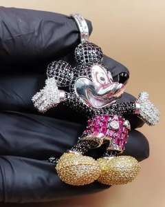 Pendentif Mickey Mouse en Moissanite, Argent Sterling 925 Plaqué Or 18K, Charme de Dessin Animé de Luxe, Bijou Unisexe, Cadeau - Product Image 1