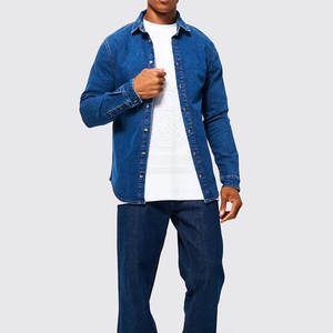 New Fashion Classic <b>Men</b> <b>Blue</b> Jeans <b>Shirt</b> Smart Casual Button Up Comfortable Fashion Forward Look - Product Image 2