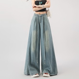 Jean ample taille haute pour femme, coupe palazzo, respirant, écoresponsable, avec cordon de serrage, style vintage Y2K streetwear - Product Image 1