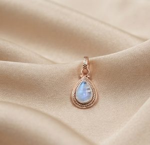 925 Sterling Silver Vintage Pear <b>Rainbow</b> Moonstone Pendant Handmade Artisan Gemstone Charm Women Gift Rose Yellow Gold Plated - Product Image 3