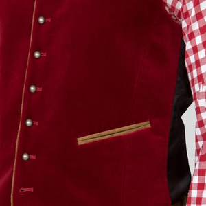 Gilet d'hiver formel pour homme en velours rouge à col mandarin, simple boutonnage, couleur unie avec fermeture boutonnée - Product Image 3