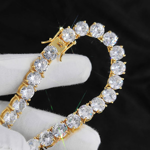 Mens 925 Silver Moissanite Round Cut Iced Tennis Chain Luxury Gold Tone <b>Statement</b> <b>Necklace</b> For Men - Product Image 6