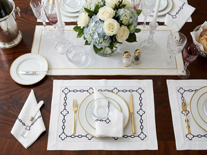 Custom Wholesale Luxury Handmade Embroidered Blue Chains Placemats Napkins Sets White Linen <b>Trays</b> Thin Washable Reusable Home - Product Image 4