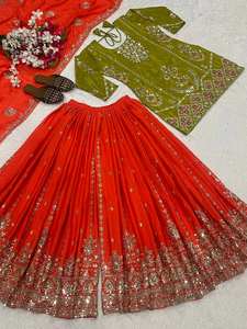 Designer Georgette borduurwerk sequentieel werk top salwar kameez met dupatta Perrot groen feestkleding set - Product Image 5