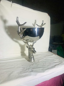 Silver Deer Ice Bucket Decorative Ice Bowl Antlers Stand Modern <b>Table</b> Centerpiece Wine <b>Cooler</b> Holder 5L Capacity Leak Proof - Product Image 5
