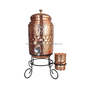Tanque de almacenamiento dispensador de agua de cobre puro 100% hecho a mano al por mayor con soporte de vidrio y hierro forma y tamaño personalizados - Product Image 5