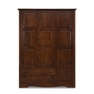 Armoire traditionnelle autoportante à 3 portes en bois de mahogany massif, avec tiroirs, pour chambre d'hôtel, projet commercial indonésien - Product Image 3