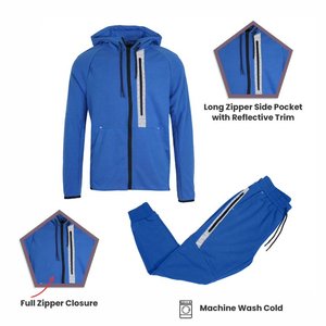 2026 Men's Full <b>Zip</b> Hoodie Tracksuit Set Reflective Stripe Jogger Sweat Suit Premium Cotton Blend <b>Hooded</b> Jacket and Sweat Pant - Product Image 6