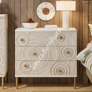 Luxury Handcrafted Solid Wood 3 Drawer Dresser Modern Concentric Circle Carving Antique White Finish - Product Image 5