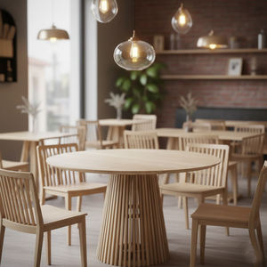 Table à manger ronde moderne minimaliste en teck massif de qualité supérieure pour la maison, le restaurant, le café avec une construction solide et durable - Product Image 5