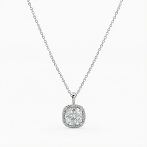 Collar clásico con colgante de circonita cúbica de 1.02 ct con engaste tipo cojín, chapado en rodio, cadena de caja de acero inoxidable, unisex, para uso diario. - Product Image 1