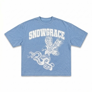 T-shirt bleu pour homme Snowgrace avec imprimé aigle et serpent, manches courtes, coupe classique, jersey décontracté en coton, col rond - Product Image 1