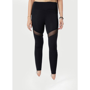 Leggings de yoga taille haute sans couture pleine longueur avec empiècement transparent, grande taille, noir uni, pour femme - Product Image 1