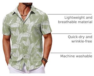 Premium Quality Summer Beach Shirts Men Breathable Hawaiian Printed Cotton Linen Casual <b>Button</b> <b>Up</b> <b>Short</b> <b>Sleeve</b> Vacation Shirt - Product Image 3