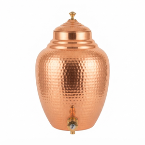 Matka distributeur d'eau en cuivre martelé artisanal avec couvercle et robinet en laiton pour la maison, la cuisine, l'hôtel, le restaurant, le stockage de boissons - Product Image 1
