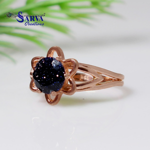 Bague de fiançailles en argent sterling 925 avec accent en zircone, motif floral, pierre précieuse en grès bleu étincelant, pour soirée, élégante et romantique - Product Image 5