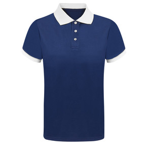 Chemise de golf pour homme bleu marine, col jaune, poignets courts, manches courtes, vêtement décontracté, couleur unie, 100% coton, tissu Oxford tricoté - Product Image 6