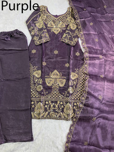 Traje Sharara de seda pura Gmy, completamente cosido, elástico, con bordado elaborado, nuevo diseño, corte ajustado, elegante para fiesta - Product Image 3