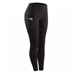 Leggings de yoga taille haute pleine longueur avec poches, pantalon de sport extensible sans couture, noir uni - Product Image 2