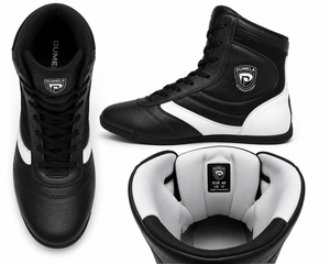 Dumela Boxing <b>Boots</b> <b>Black</b> White Leather High Top Training Shoes Durable All Seasons - Product Image 3