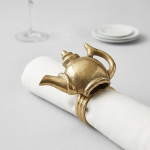 Antique Gold Brass Teapot Napkin Ring Metal Serviette Holder Buckle for Luxury High Tea Party Wedding Banquet <b>Table</b> Decoration - Product Image 1