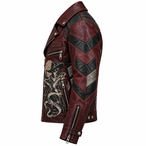 Chaqueta de Cuero con Tachuelas Personalizada para Hombre, Chaqueta de Motociclista con Estampado Gráfico, Abrigo Gótico Vintage Color Granate, Prenda Exterior de Cuero Vacuno Auténtico OEM - Product Image 4
