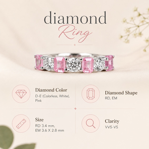 Bague de mariage en or 18 carats avec pierre précieuse rose émeraude et diamant rond cultivé en laboratoire, forme wishbone incurvée |   Bijoux fins de luxe pour femmes - Product Image 5