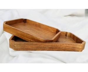 Bandeja de Madera Natural Estilo Rústico para Servir Desayuno, Exhibir Alimentos o Usar en Mesa de Centro, Bandejas de Almacenamiento de Fábrica al Mejor Precio - Product Image 1