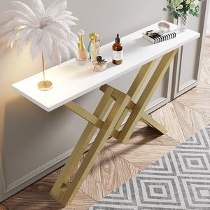 47.2 \ "tavolo consolle bianco rettangolo stretto con Base in metallo dorato e piano in legno - Product Image 4