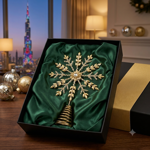 Adorno de copo de nieve de cristal con diamantes de imitación para la punta del árbol de Navidad, decoración vintage con alambre dorado - Product Image 4