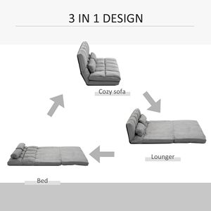 Divano Letto Pieghevole Grigio Chiaro Convertibile con Chaise Longue Regolabile e Cuscini - Product Image 6
