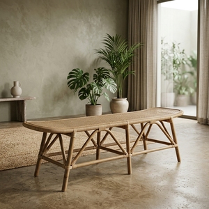 Nuevo Banco de Ratán Tejido Moderno y Minimalista, Mueble de Madera Ecológico y Portátil para Jardín, Patio, Terraza y Parque - Product Image 3