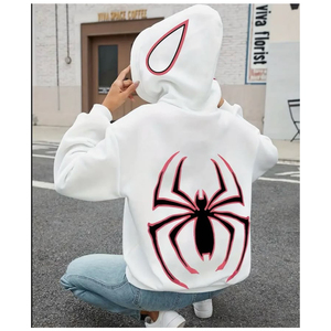 Sweat-shirt à capuche unisexe en molleton français surdimensionné, imprimé araignée blanche, 100% coton, écologique, avec poche arrière et logo, pour l'automne - Product Image 3