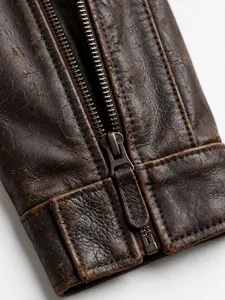 Men's Distressed Brown Cafe <b>Racer</b> Leather <b>Jacket</b> | Vintage Cowhide Motorcycle Biker <b>Jacket</b> | Wholesale Custom - Product Image 5