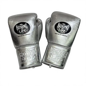 No Boxing No Life Silver PU Leather Boxing Gloves <b>Lace</b>-Up Training Gear for Adults - Product Image 5