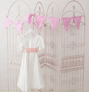 Luxury & Comfiest White Quarter Sleeves White Wedding Gown With Beautiful Pink Sash & Full Skirt Crafted From Soft Satin Fabric - Product Image 2