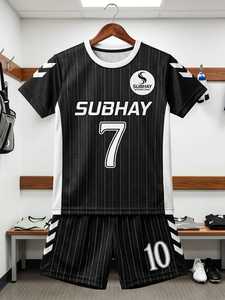 Conjunto de Camiseta de Fútbol SUBHAY para Hombre, Negra con Rayas, Manga Corta, Cuello Redondo, Absorbe la Humedad, 100% Poliéster, Ajuste Atlético, para Todas las Temporadas - Product Image 6