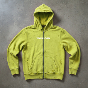 Custom Printed Winter Men's 100% Cotton Heavy Weight Luxury Quality Oversized Streetwear Full Zip Hoodie with Embroidery - Product Image 5