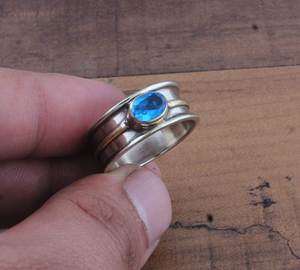 Bague en topaze bleue véritable, argent sterling 925, pierre précieuse bleu ciel naturel, bague éternité, bijoux fins, vente en gros pour femmes - Product Image 3