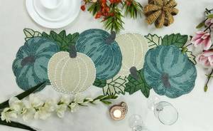 Rectangular Fabric <b>Table</b> Runner With Pumpkin Design Handmade Modern Mats & Pads - Product Image 3
