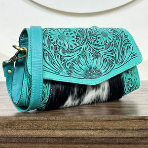 Large Capacity Multifunctional Luxury <b>Hand</b> Tooled Leather Women Handbag Genuine Cowhide Leather Zipper Closer Crossbody <b>Mini</b> Bag - Product Image 4