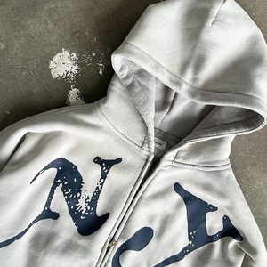 Distressed <b>Zip</b> <b>Up</b> Hoodie. Vintage Washed Oversized Hooded <b>Jacket</b>. Graphic Streetwear Hoodie. OEM Private Label Manufacturer - Product Image 4