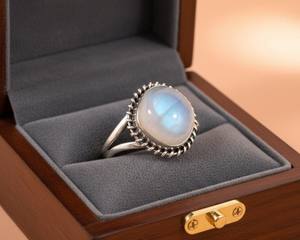 925 Sterling <b>Silver</b> Moonstone <b>Ring</b> for Women | Natural Rainbow Moonstone Handmade <b>Statement</b> Jewelry | Wholesale Supplier - Product Image 1