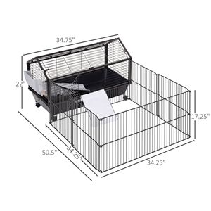 Gabbia per Piccoli Animali 35L, Ecologica, in Metallo Nero con Ruote, Recinto per Conigli, Cuccioli di Porcellino d'India e Cincillà, da Esterno - Product Image 3