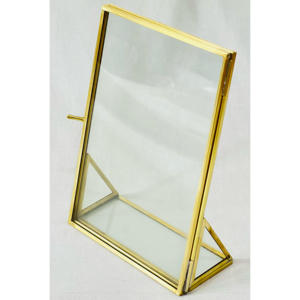 Modern <b>Gold</b> Metal Rectangular Photo <b>Frame</b> Vertical Tabletop Display Tarnish Resistant Brass <b>Frame</b> with Geometric Design - Product Image 6